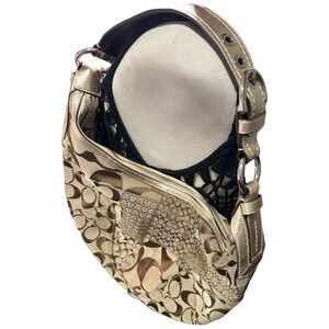 COACH Soho Patchwork Signature Canvas Shoulder Bag F12315 Purse Gold Brown Y2K